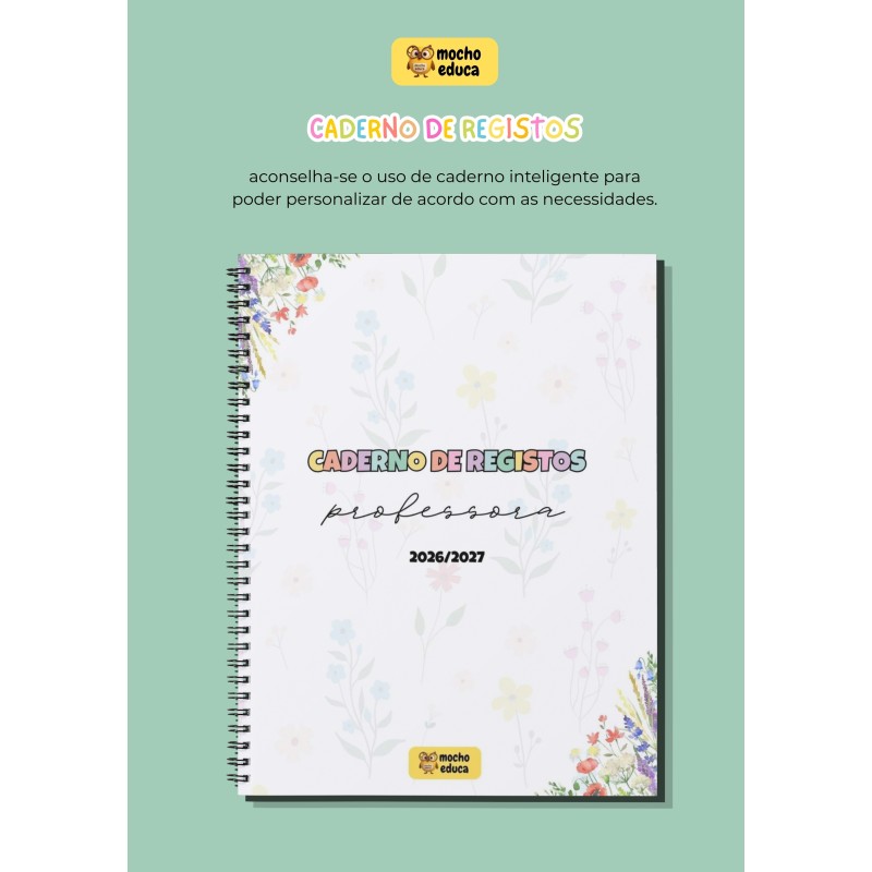 Caderno de Registos do Professor - tema florido