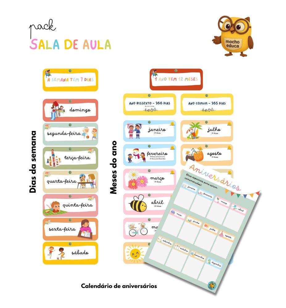 Pack - Meses do ano, Dias da Semana, Aniversários